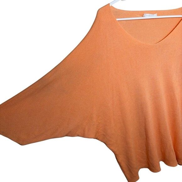 Made In Italy Sweater Women's Orange V-Neck Slouchy Dolman Pullover Knit - Picture 4 of 9